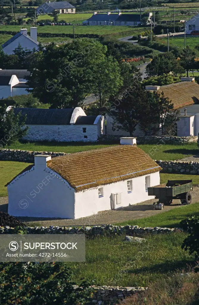 Ireland, Co. Donegal. Clonmany Thatched Cottages, Inishowen Peninsula.