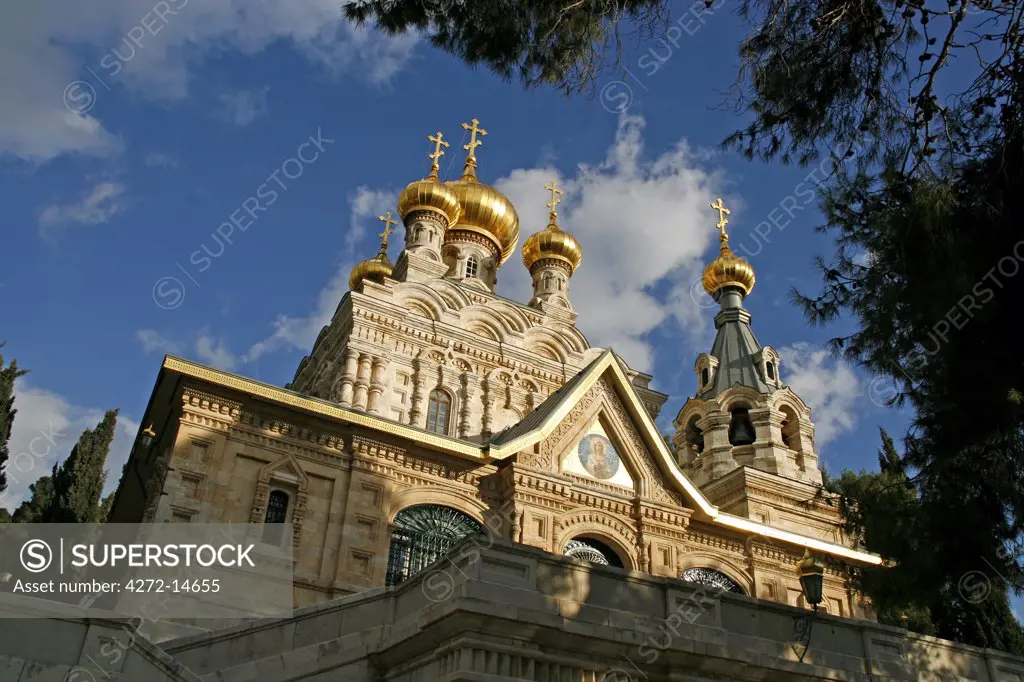 Israel, Jerusalem. The russian Church of Mary Magdalene on the Mount of Olives.