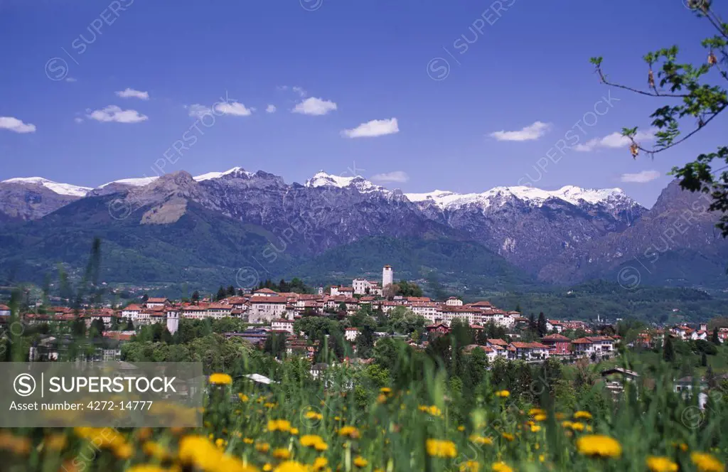 The town of Feltre at the base of the Dolomites