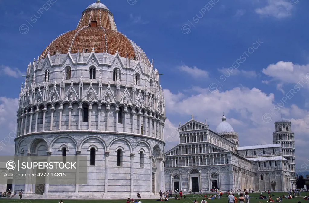 The Baptistry the Duomo and The Leaning Tower of Pisa in The Field of Miracles