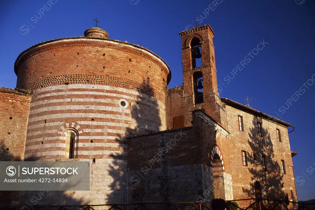 The unusual round romanesque church of Monte Siepe which contains the the sword San Galgano thrust into stone when he renounced his violent past