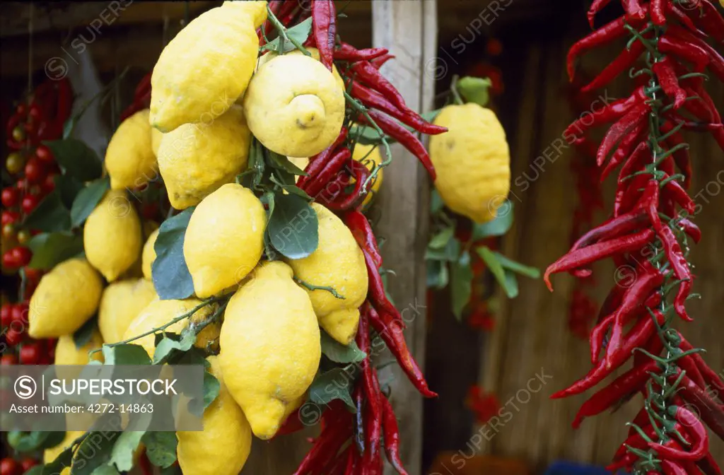 Lemons and peppers for sale at the roadside