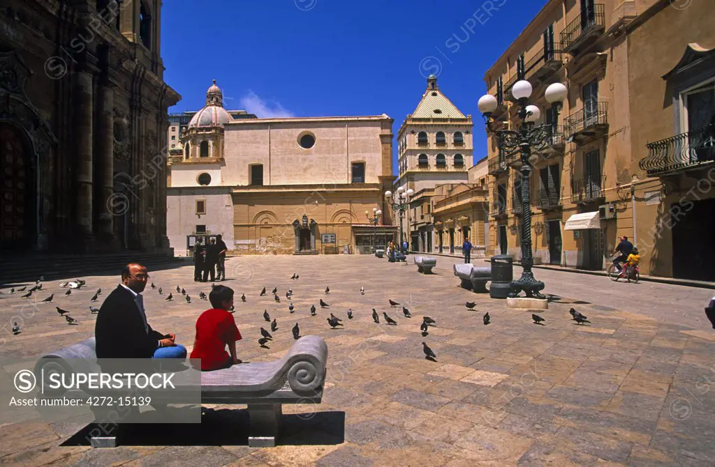 Italy, Sicily, Marsala. Sitting in the Republic Plaza.