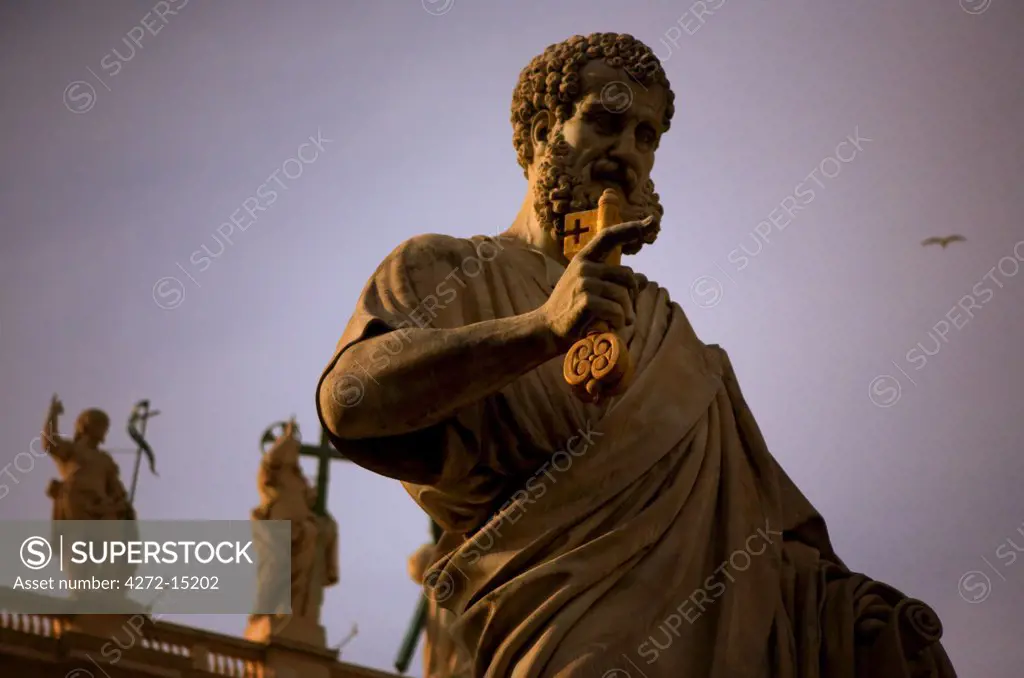 Italy, Rome; A statue of St.Peter, holding keys in hand, in Piazza San Pietro