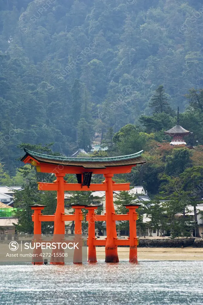 Red torii gate of Itsukushima jinja shrine