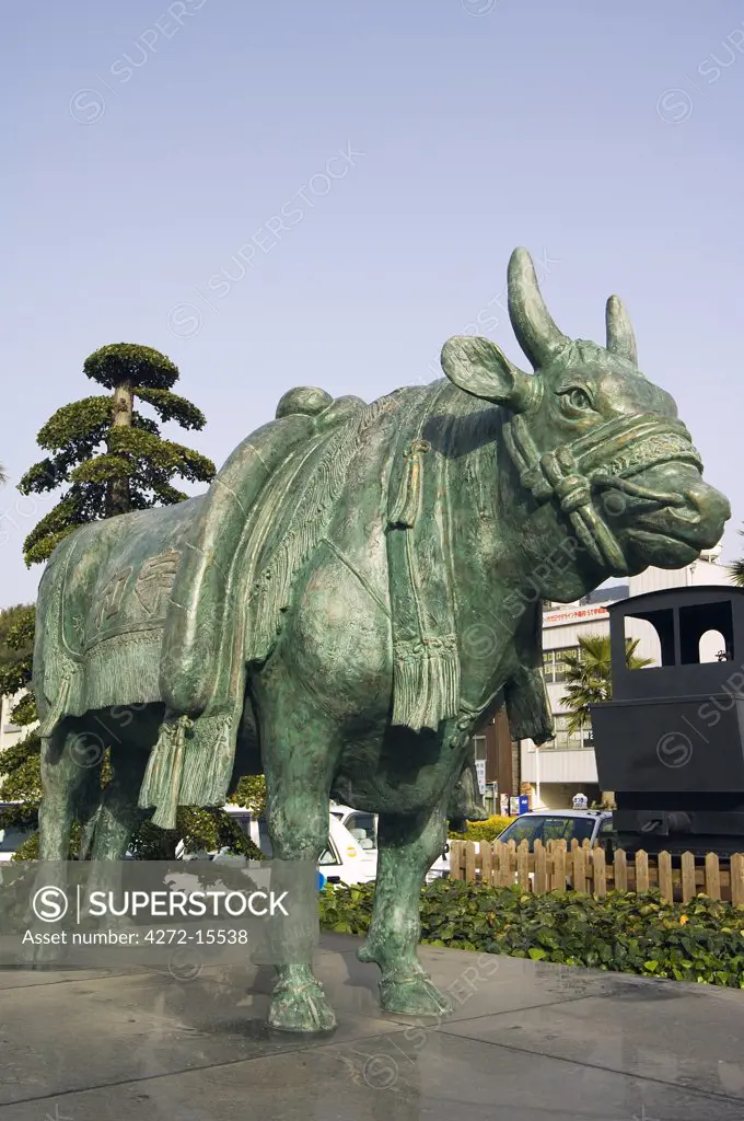 Uwajima town famous for bull fighting statue of bull