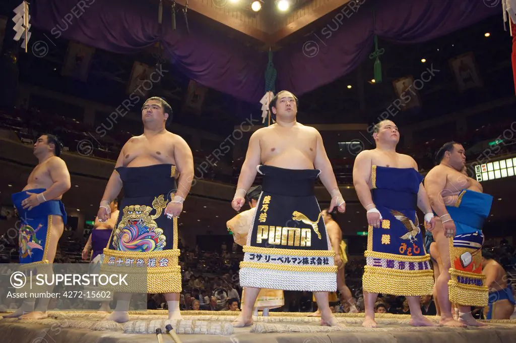 Grand Taikai Sumo Wrestling Tournament Dohyo ring entering ceremony of top ranked wrestlers.