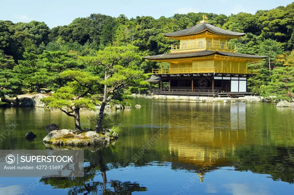 Japan, Honshu Island, Kyoto Prefecture; Kyoto City. Kinkaku-ji (Golden Pavilion Temple) originally built in 1397 by Shogun Ashikaga Yoshimitsu.