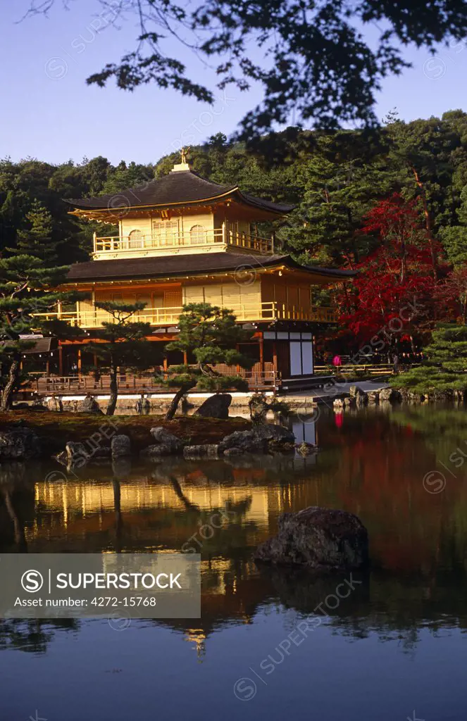 Japan, Honshu Island, Kyoto. Listed on UNESCO's World Heritage List in 1994, Kinkaku-ji (Temple of the Golden Pavilion) is the popular name of Rokuon-ji (Deer Park Temple), a temple dedicated to the Buddhist Goddess of Mercy, Kannon.