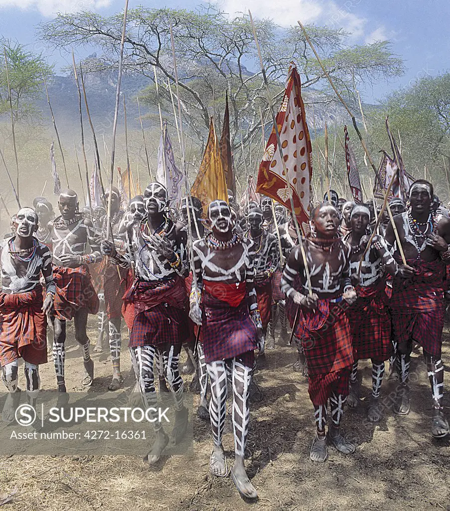 During an eunoto ceremony when Maasai warriors become junior elders, their heads are shaved and they daub themselves with white clay.
