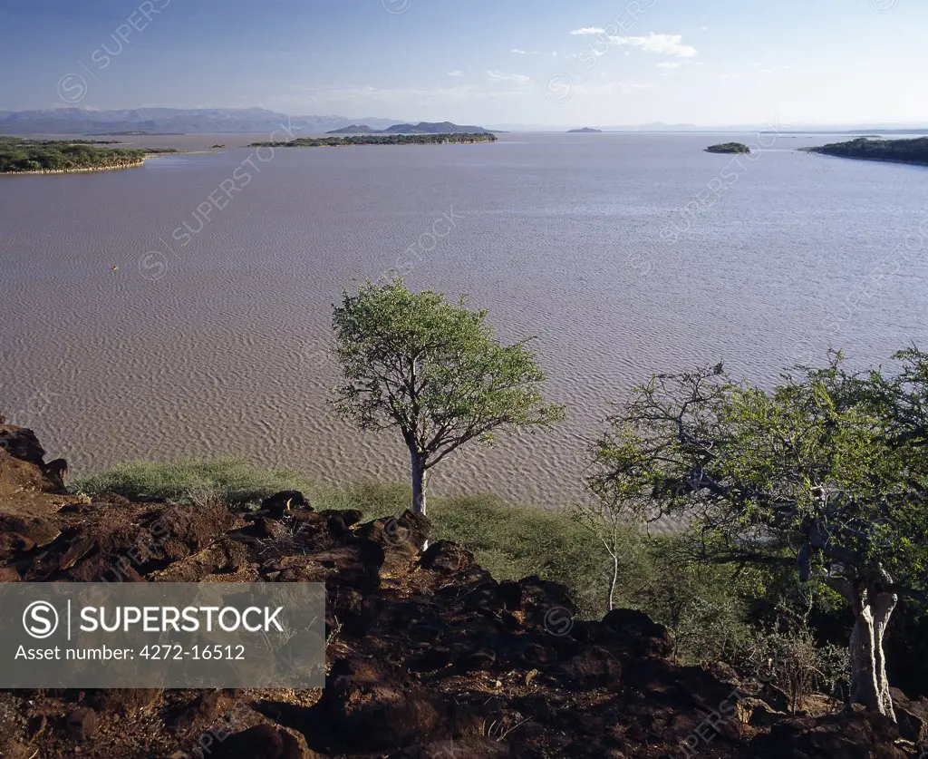 Lake Baringo, one of only two freshwater lakes of the Eastern Rift, lies in a shallow basin surrounded by hills where poor agricultural practices have led to bad soil erosion.  In consequence, the lake's waters are red with suspended solids.