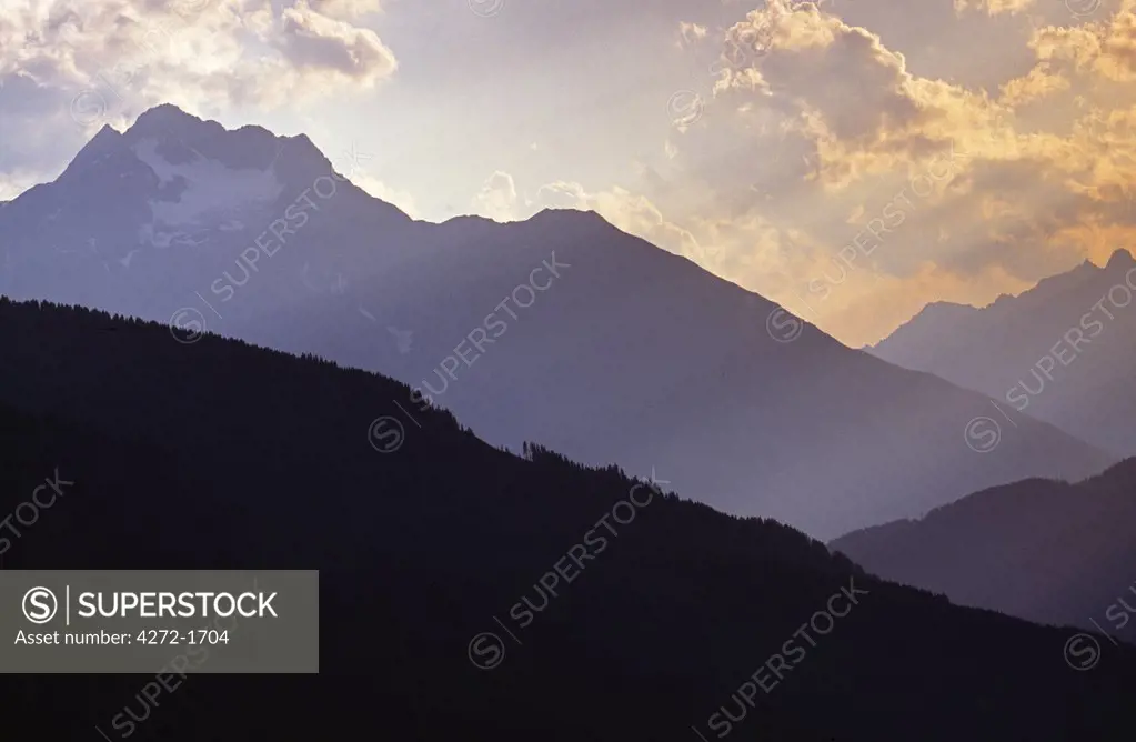 Austria, Tyrol, Mount Hexenkopf. Sunset on Mount Hexenkopf