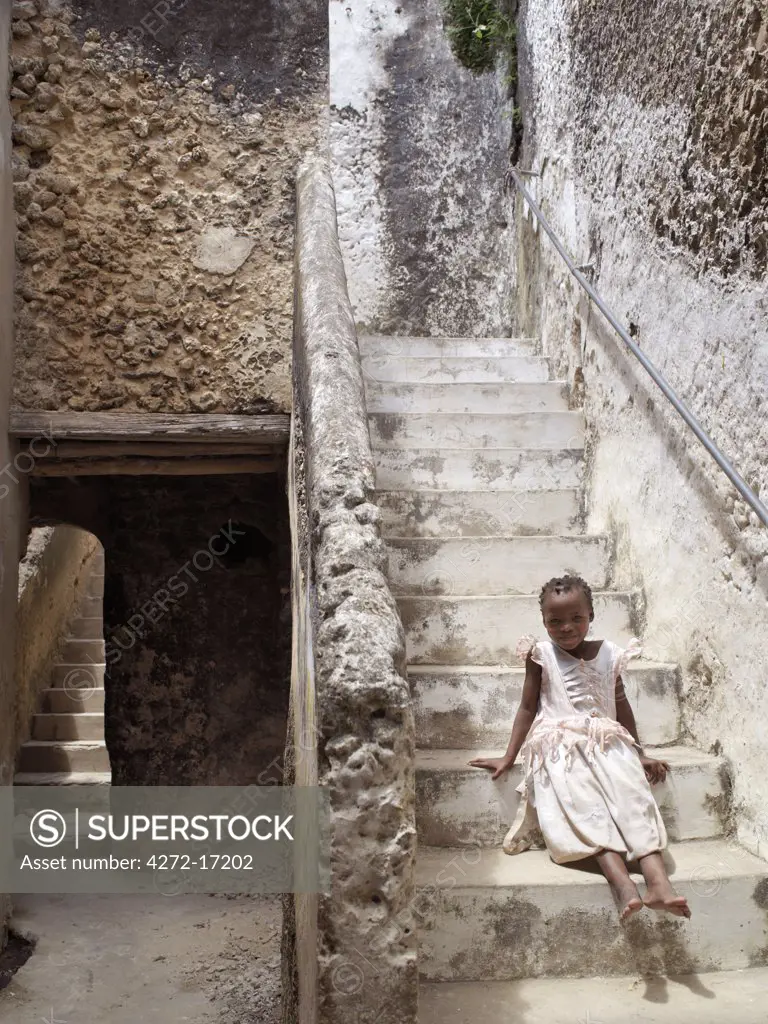Passageways and staircases to a house made of coral rag in Lamu town. Situated 150 miles north northeast of Mombasa, Lamu town dates from the 15th century AD.