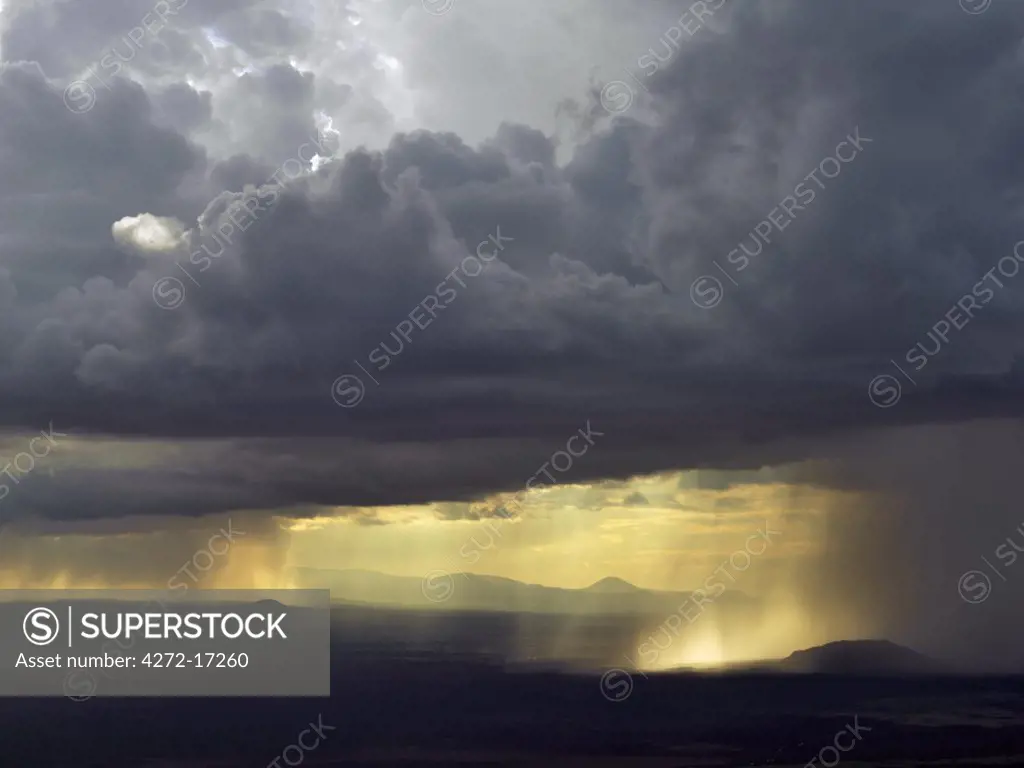 Rain falling in Tsavo National Park, Kenya