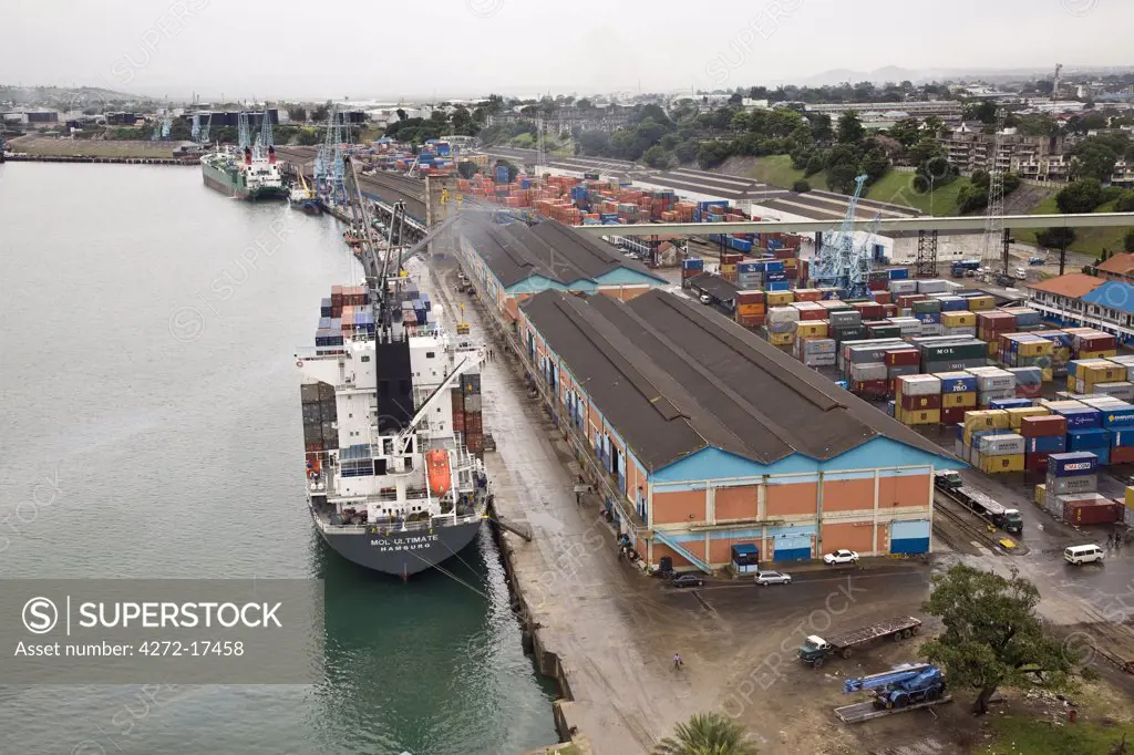 Kenya, Mombasa. The container terminal at Kilindini Harbour, Mombasa Port.