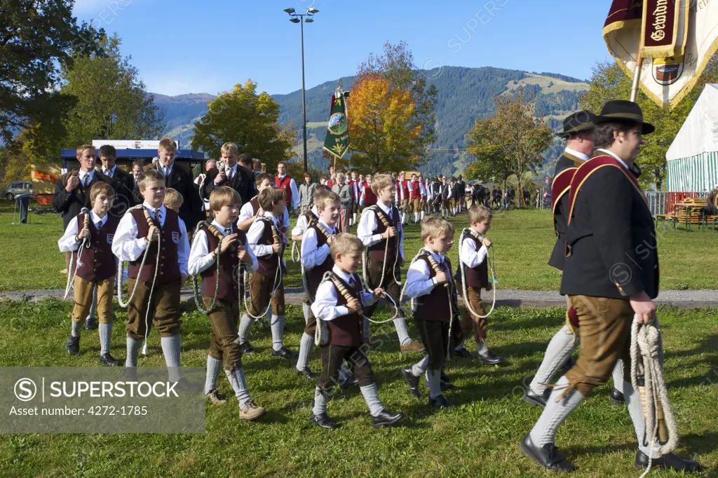 Children with traditional costumes in Saalfelden in Pinzgau, Salzburger Land, Austria
