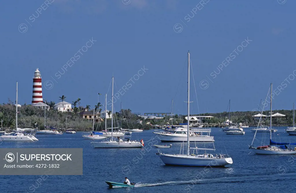Yachts and motor cruisers morred in the harbour at Abaco, Bahamas