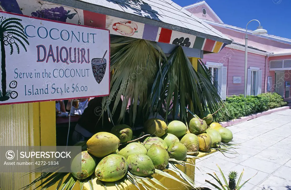 Coconut daiquiri stall at Port Lucaya on Grand Bahama, the Bahamas