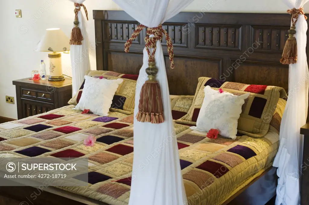 Kenya, Coast, Diani Beach.  Interior of one of the bedrooms in the Presidential Suite at Almanara Beach Resort.