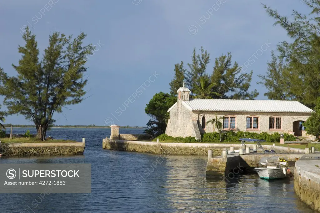 The small chapel looks over the entrance to the boat harbour on Little Whale Cay