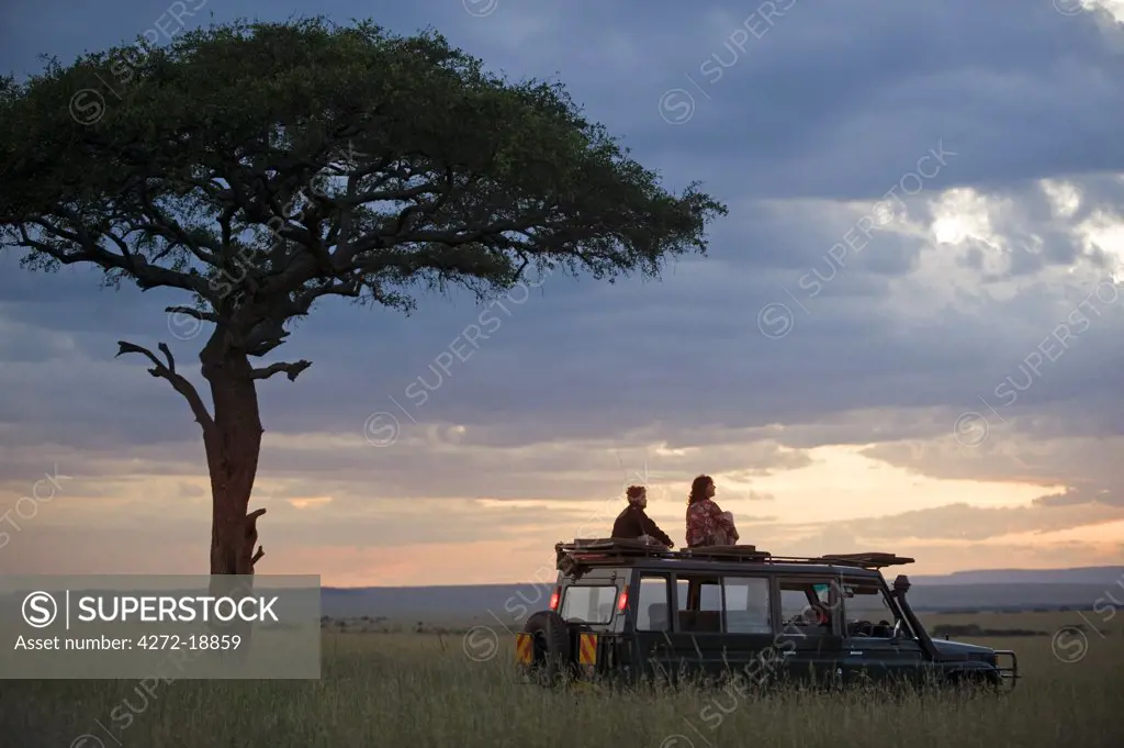 Kenya, Masai Mara.  A stop for a break during a game drive in the Mara.