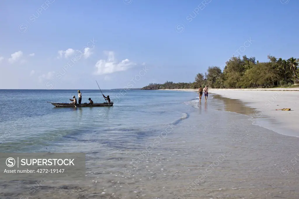 Beautiful coconut palm-fringed Msambweni beach, south of Mombasa, in the early morning.