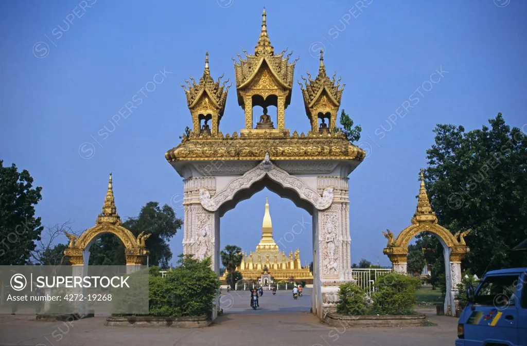 Laos, Vientiane Prefecture, Vientiane. Entrance to Pha That Luang (Great Stupa).