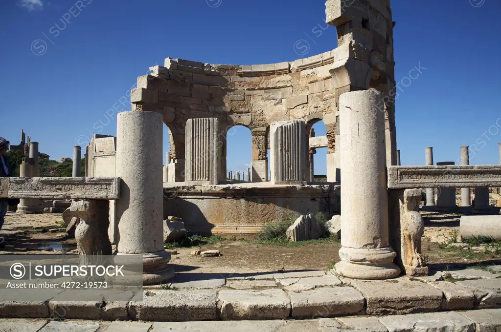 The Market at Leptis Magna, built in 9-8BC by a wealthy citizen, Annobal Rufus. The background shows the remains of one of the two octagonal porticos.