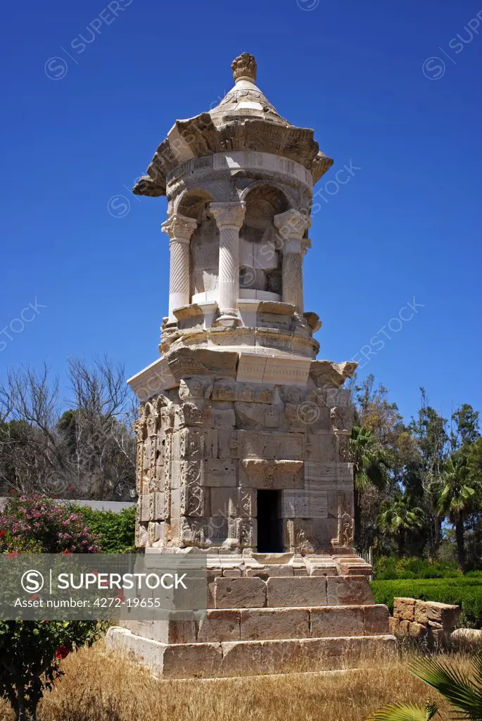 Libya, Leptis Magna. A reconstructed mausoleum outside the museum at Leptis.