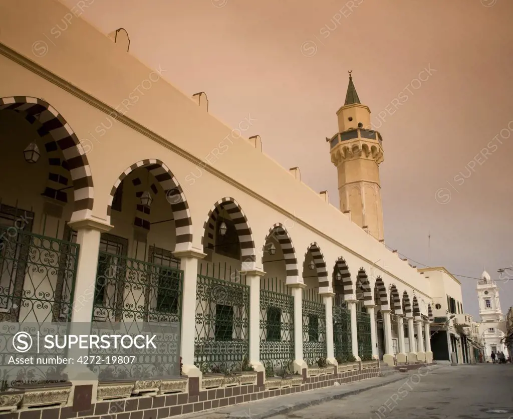Tripoli, Libya; The Ahmed Pasha Qaramanli Mosque standing right behind one of the main gates to the historical Medina