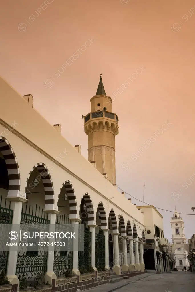 Tripoli, Libya; The Ahmed Pasha Qaramanli Mosque standing right behind one of the main gates to the historical Medina