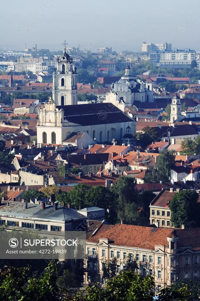 A Panoramic View of Old Town and City Center St Johns Church 1426 and Bell Tower 16th Century part of a Unesco World Heritage Site, Lithuania