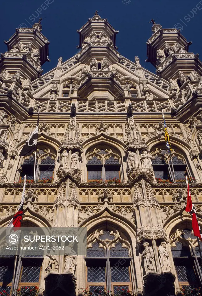 The Gothic stadhuis, or town hall, dominates central Leuven.