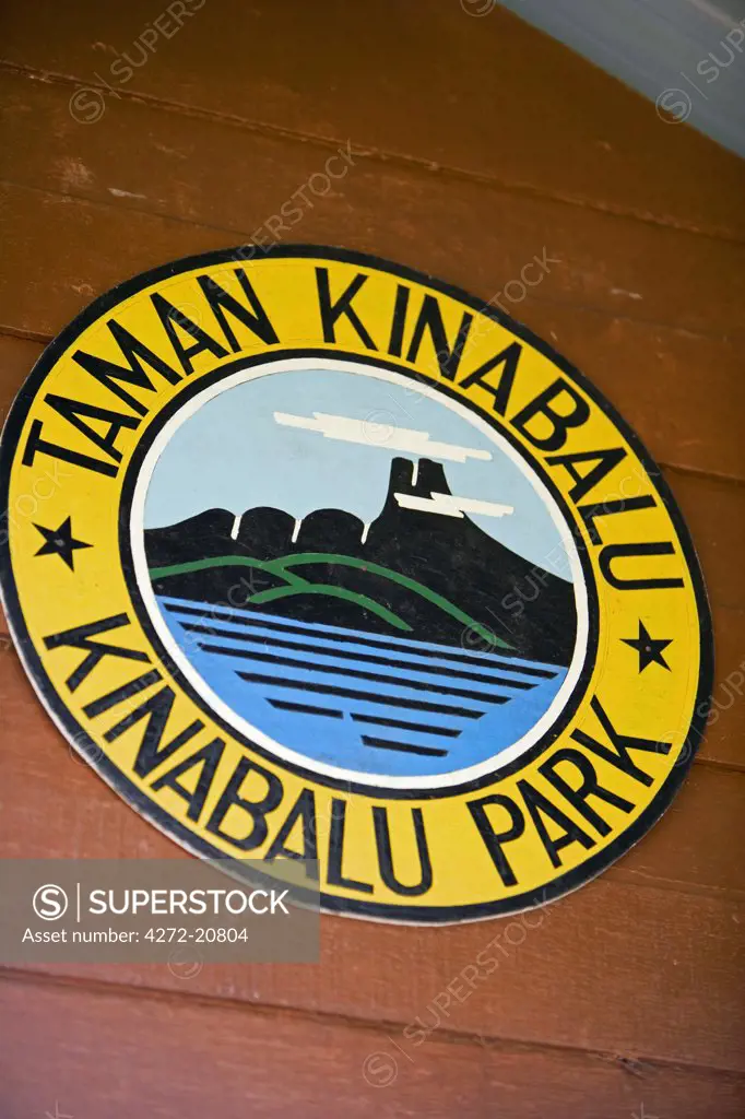 Logo and park sign for Mount Kinabalu National Park, Sabah, Borneo