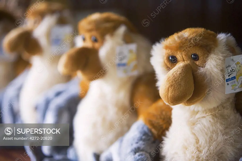 Proboscus monkey dolls for sale in gift shop in Kota Kinabalu. Sabah, Borneo