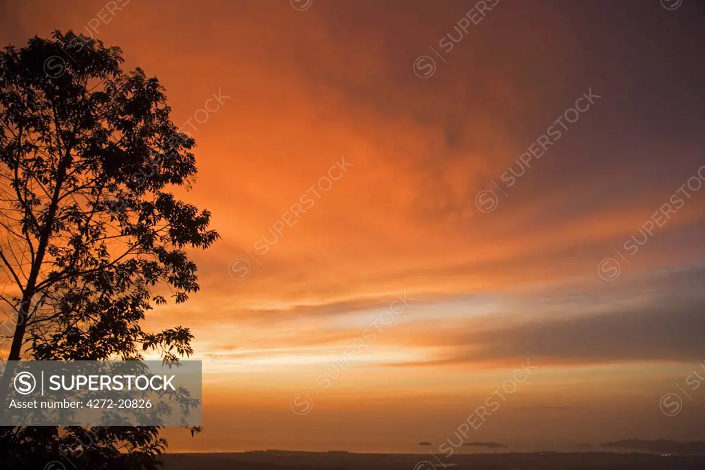 Sunset over the South China Sea and Kota Kinabalu, Sabah, Borneo