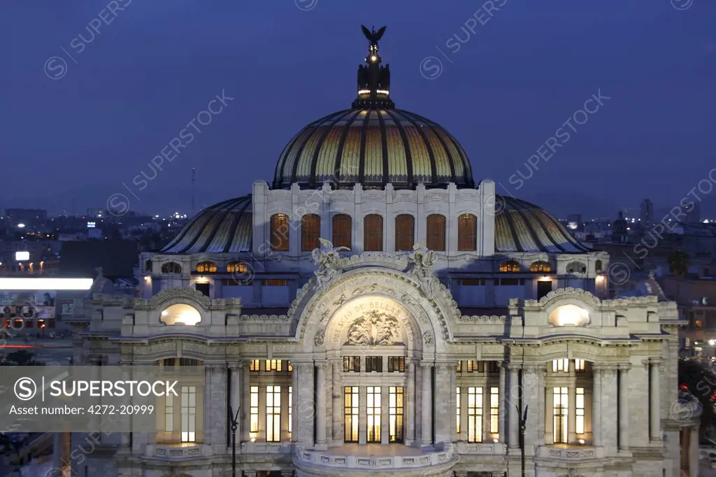 Mexico, Mexico City. Palacio de Bellas Artes (Palace of Fine Arts) is the premier opera house of Mexico City. The building is famous for both its extravagant Beaux Arts exterior in imported Italian white marble and its murals by Diego Rivera, Rufino Tamayo, David Alfaro Siqueiros, and Jose Clemente Orozco.