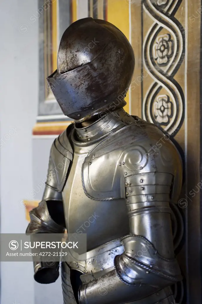 Malta, Valletta.  Suits of armour of the Maltese Knights of St John in the Grand Master's Palace in the centre of the old walled city of Valletta.