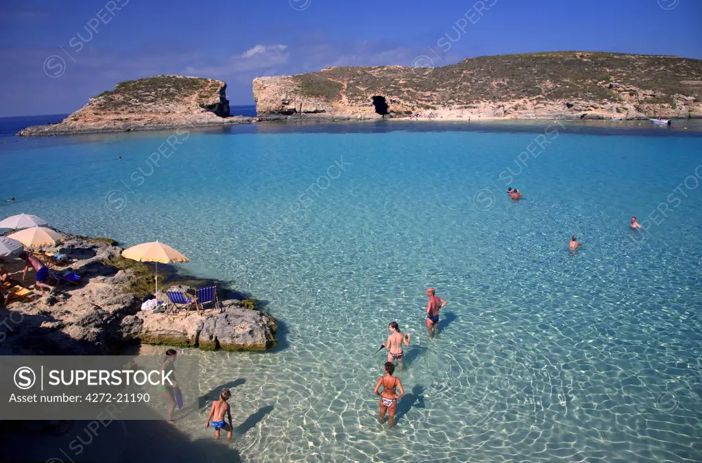 Malta, Comino; Blue Lagoon, the main bay on  small island, which served as a backdrop for many Films