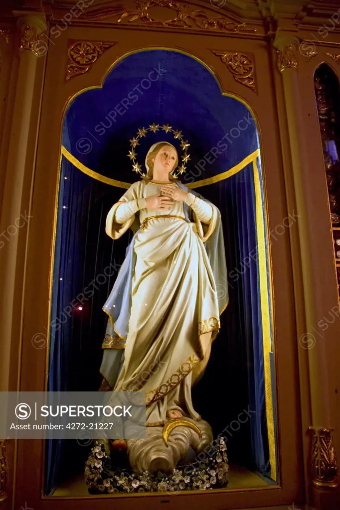 Malta, Naxxar; A statue of the Madonna in the main Church for Holy Week celebrations