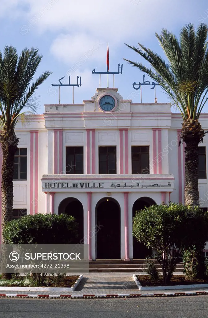 The Art Deco Hotel de Ville, or town hall, in Sidi Ifni. Ifni, as the town is often abbreviated, was a Spanish enclave until the 1960s; its Art Deco architecture dates from the 1930s.