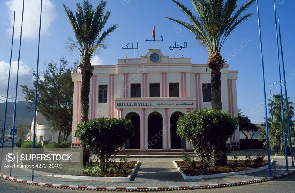 The Art Deco Hotel de Ville, or town hall, in Sidi Ifni. Ifni, as the town is often abbreviated, was a Spanish enclave until the 1960s; its Art Deco architecture dates from the 1930s.