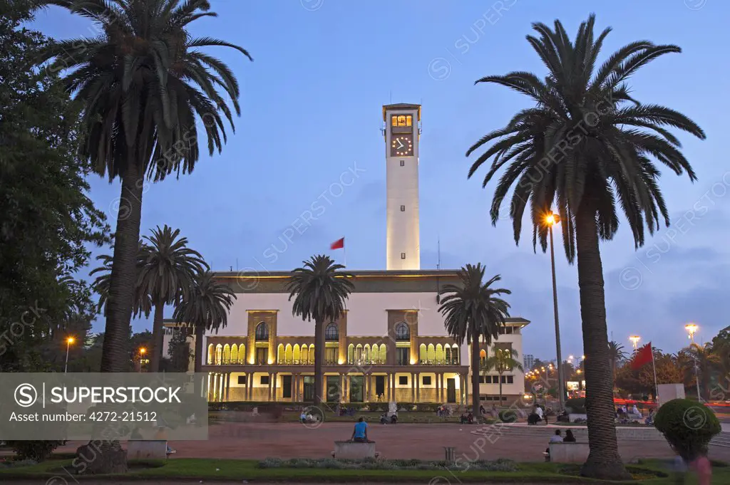 The Ancienne Prefecture (Old Police Station) on Place Mohammed V in Casablanca. Designed in 1930 in the Mauresque style, a blend of traditional Moroccan and Art Deco architecture and topped with a modernist clock tower.