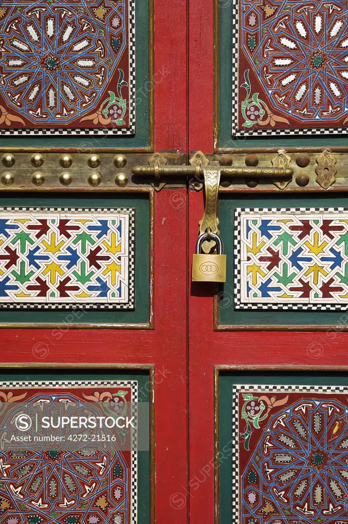 A colourful painted doorway in the old medina of Casablanca.