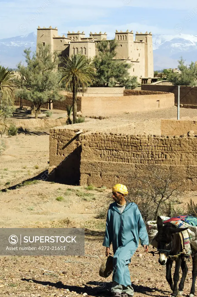 Skoura Berber man with donkey near Kasbah de ben moro