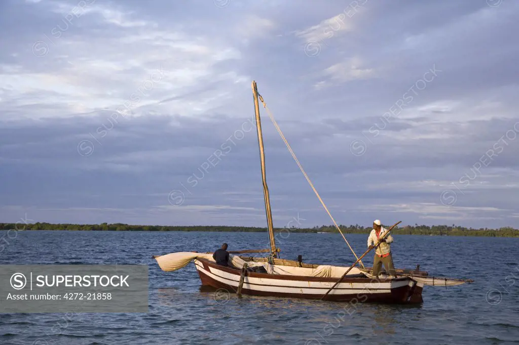 A traditional dhow makes its way to Ibo Island in the Quirimbas Archipelago, Mozambique