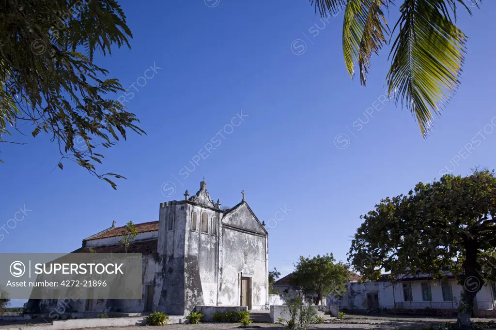The catholic church Igreja de Nossa Senhora Rosaria on the main square of Ibo Island, part of the Quirimbas Archipelago, Mozambique