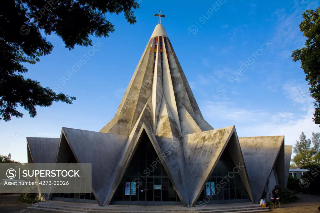 Mozambique, Maputo. A catholic church in the Polana District of Maputo. Maputo is the capital of Mozambique. It is a bustling, attractive port city with a population of at least 1.5 million. It is situated in the far south of Mozambique on the Gulf of Maputo.