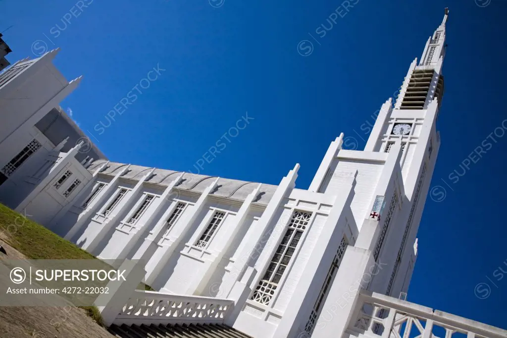 Mozambique, Maputo. The glistening white Catholic cathedral in the Pra_a Independencia in the Baixa district of Maputo. The cathedral was completed in 1944. Maputo is the capital of Mozambique. It is a bustling, attractive port city with a population of at least 1.5 million. IMaputo is a very agreeable city which is considerably safe and more attractive when compared to other African capitals.