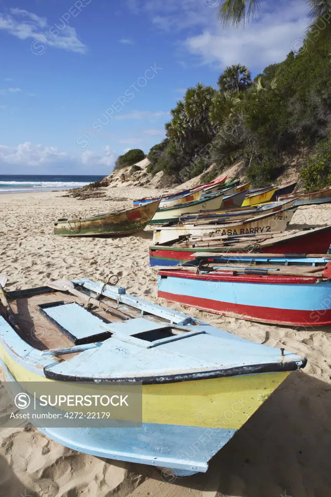 Fishing boats on beach, Tofo, Inhambane, Mozambique